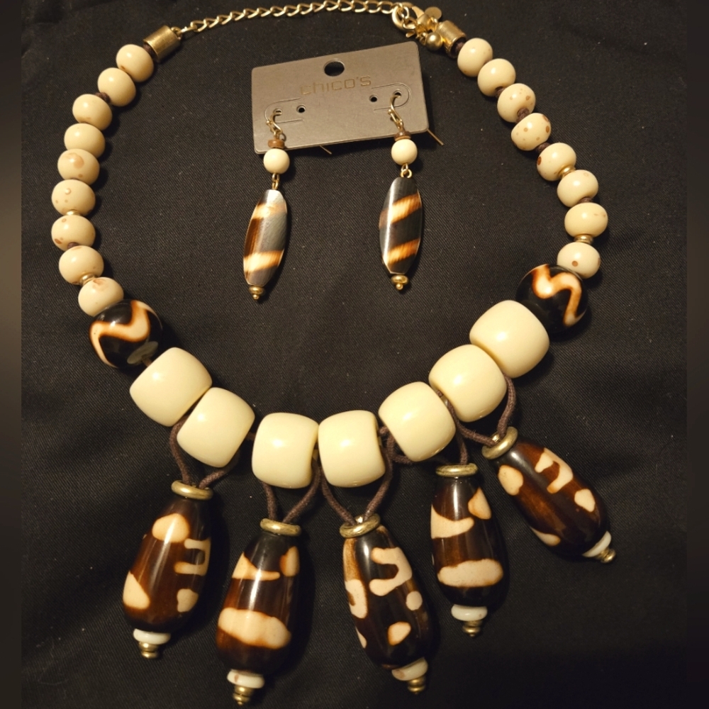 Chico's Cream and Brown Statement Necklace
